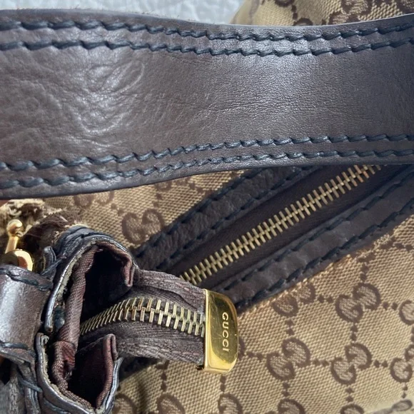 Gucci Jockey GG Monogram Canvas Brown Pebbled Leather Hobo Shoulder Bag - Picture 6 of 16